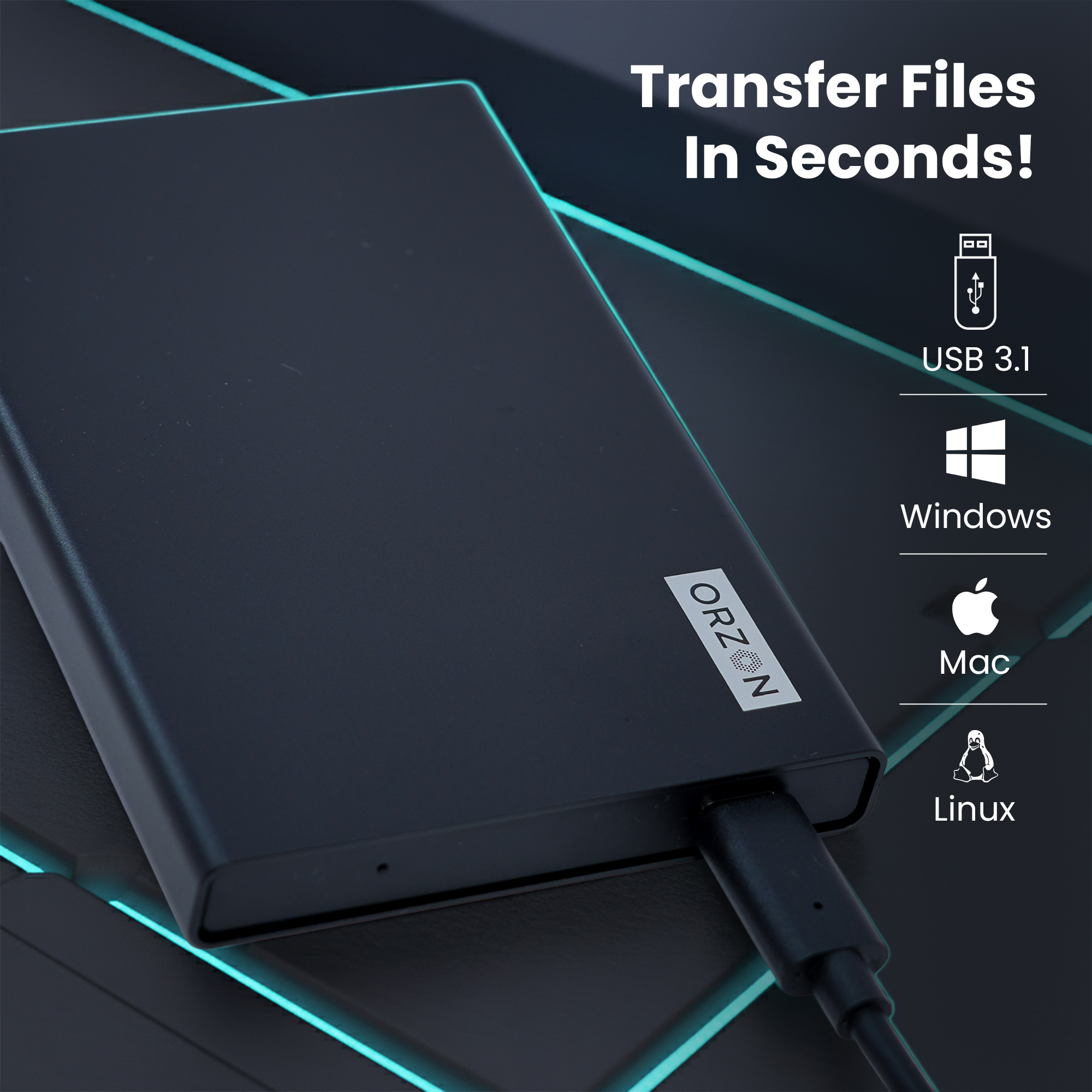 ORZON® Secure Touch 1TB Portable External Hard Drive – USB 3.1 (Up to 10Gbps), Slim, Shock‑Resistant HDD with Type‑C Cable & OTG Adapter thumbnail 4